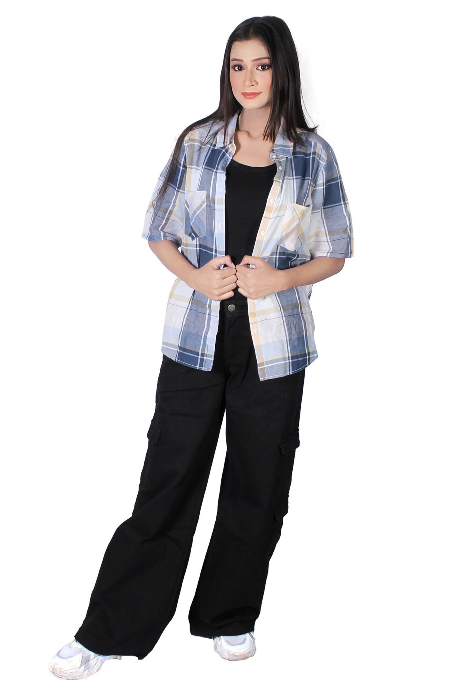 High Waist Wide Leg Cargo Style Denim