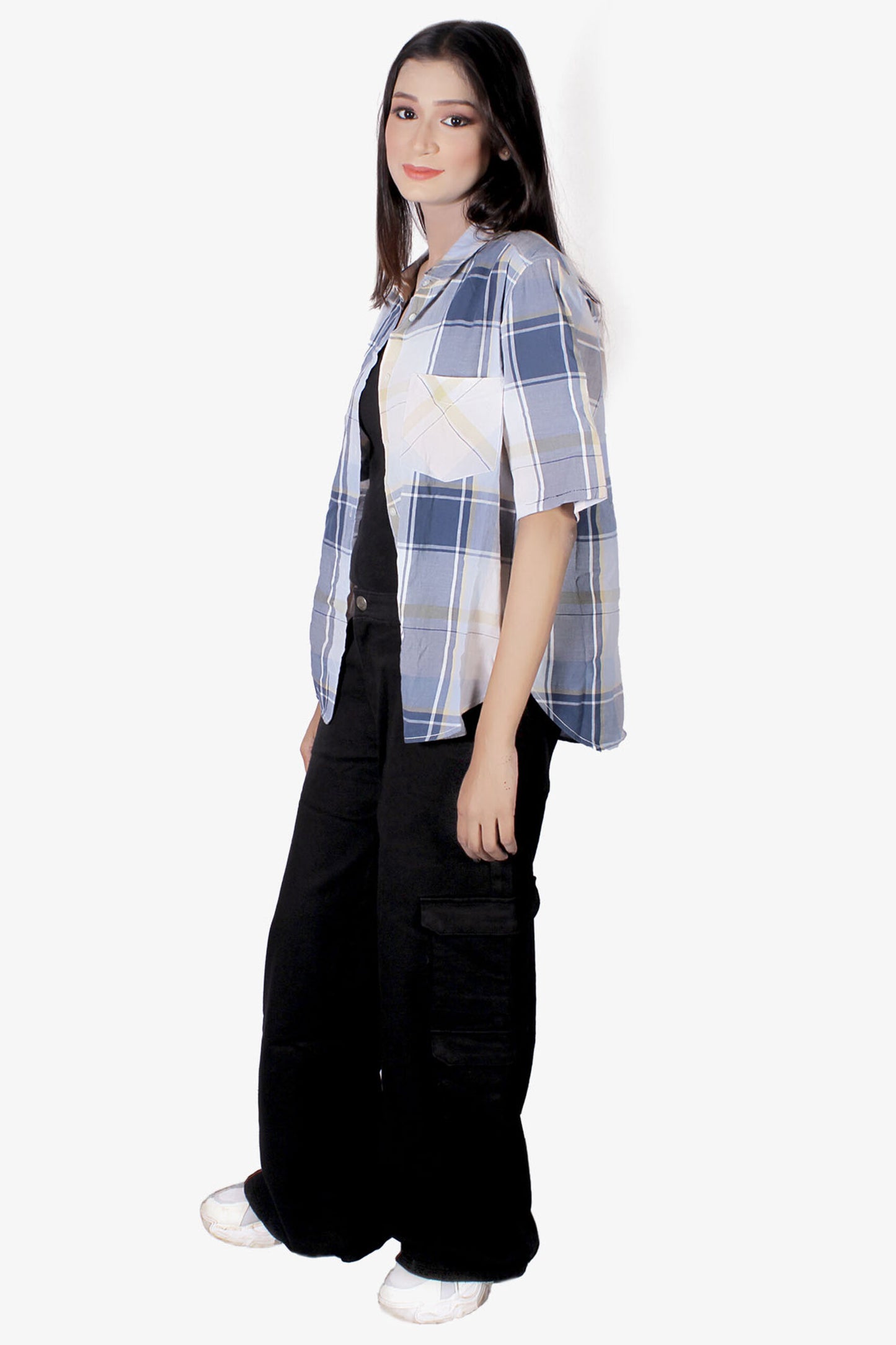 High Waist Wide Leg Cargo Style Denim