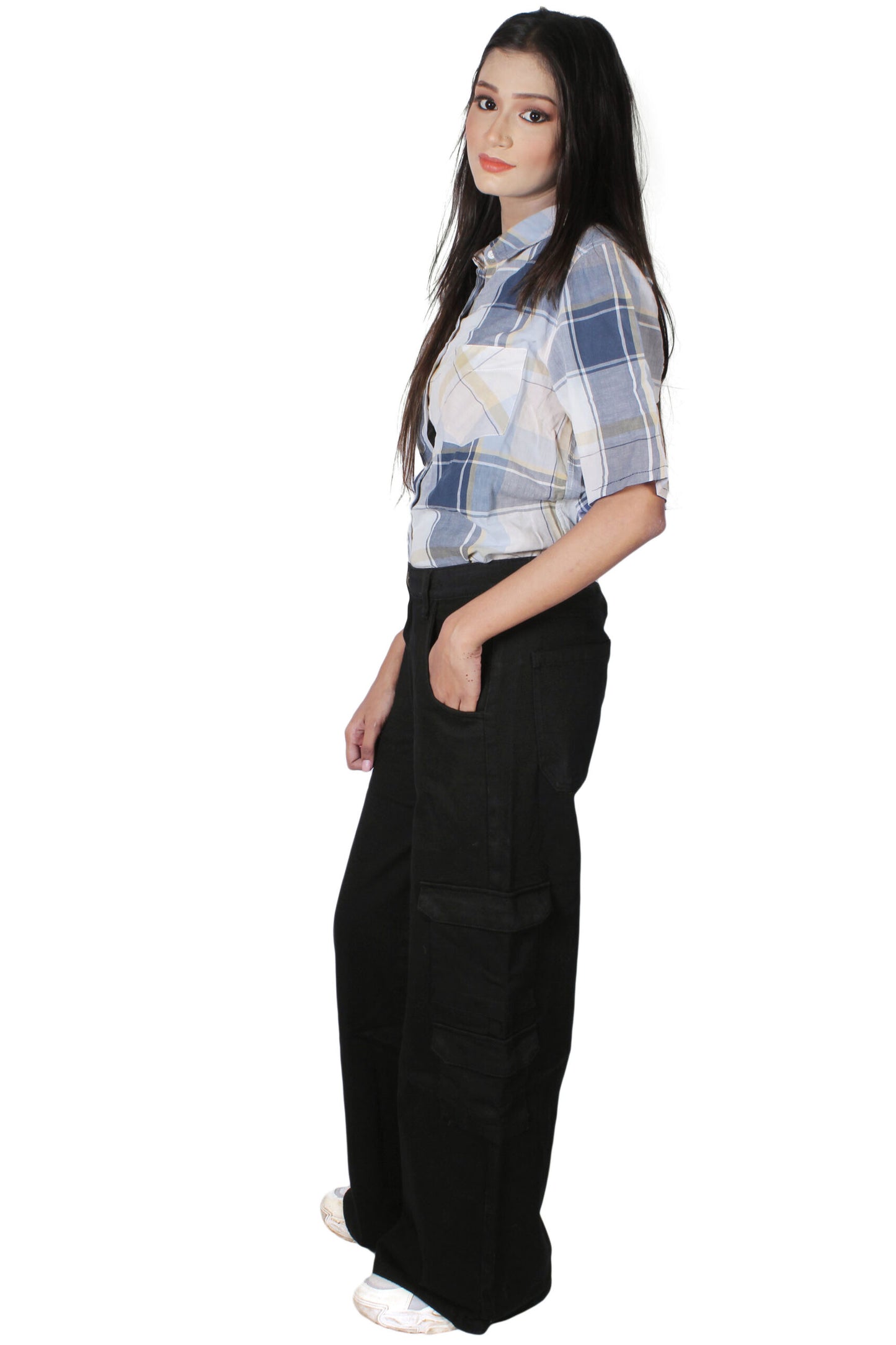 High Waist Wide Leg Cargo Style Denim