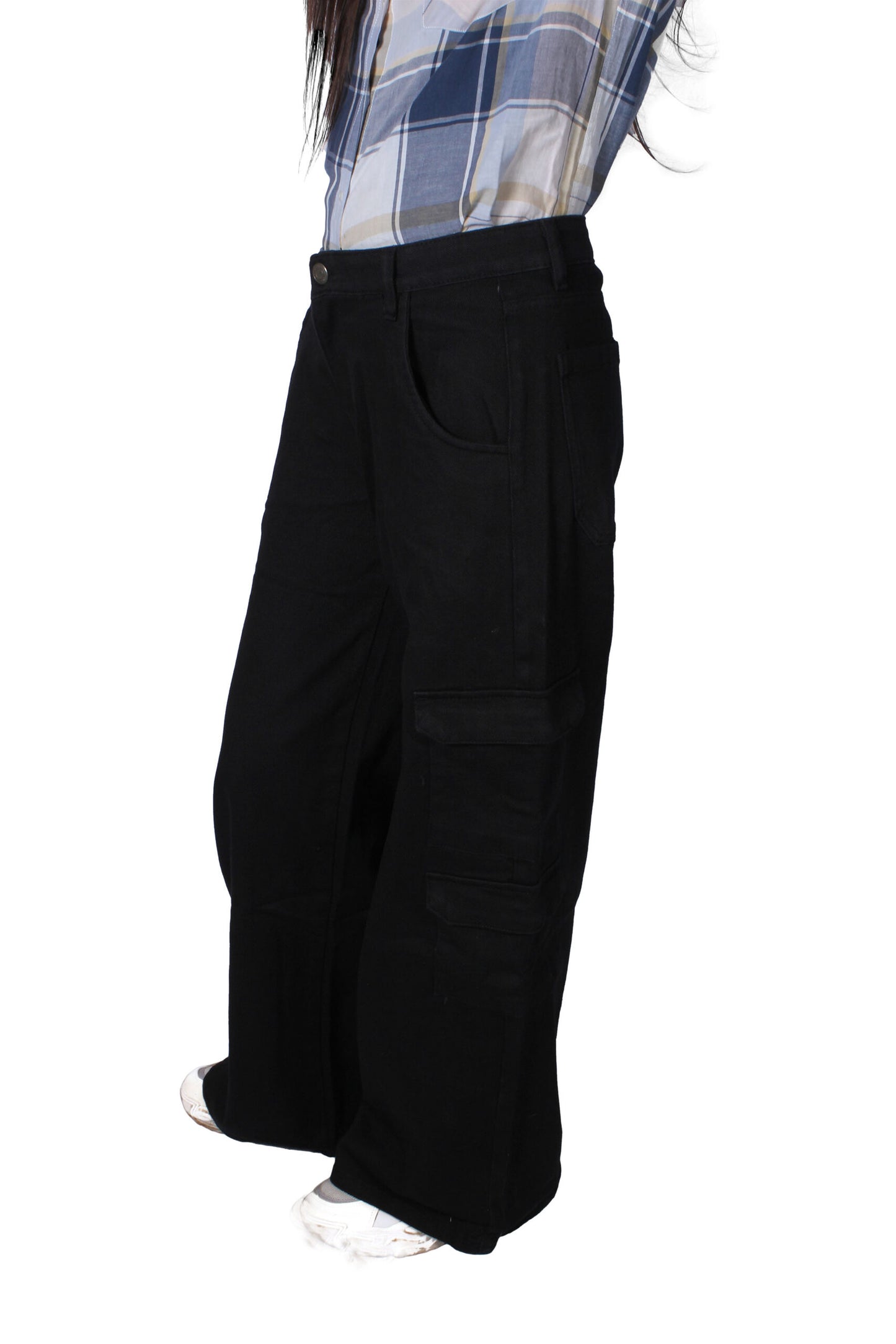 High Waist Wide Leg Cargo Style Denim