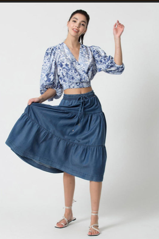 DENIM RUFFLED SKIRT