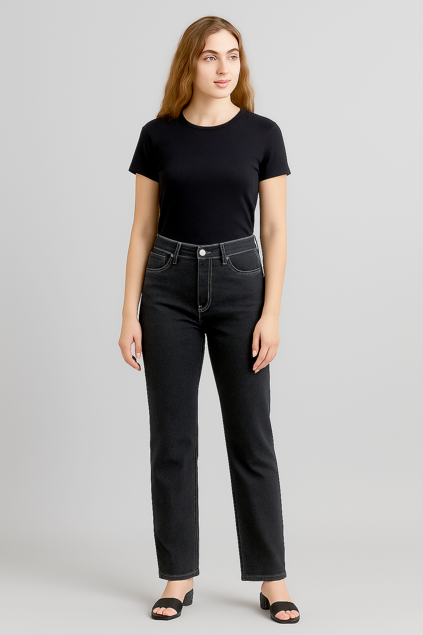 Women's Classic Black High-Rise Straight-Leg Jeans