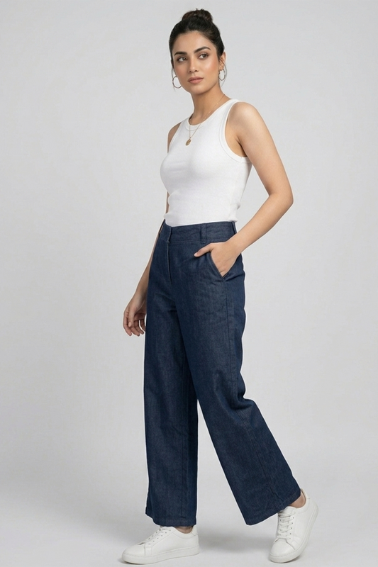 Chambray Wide-Leg Trousers