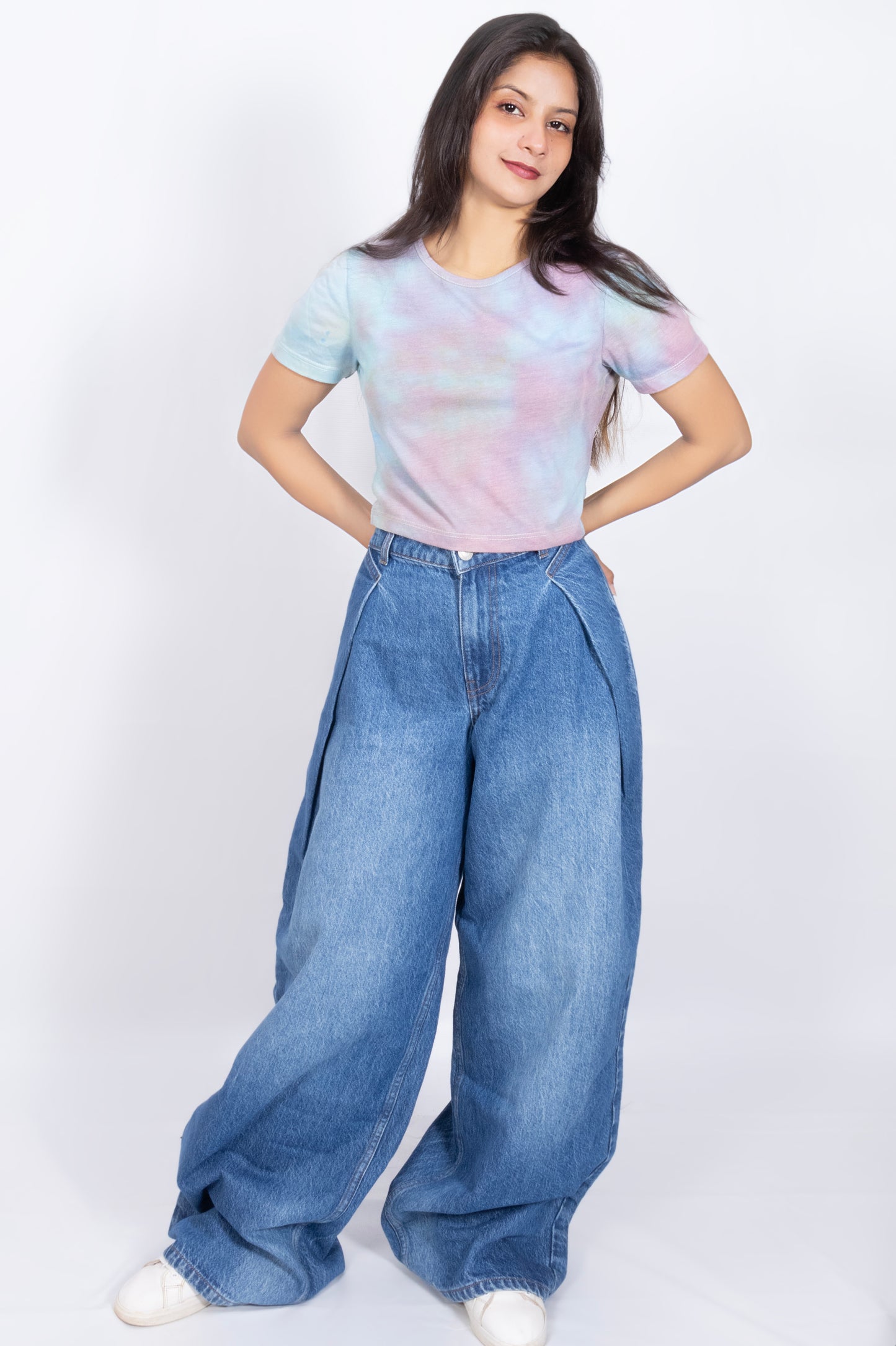 Designer Women's Wide Leg Loose Fit Denim Jeans - High Rise Denim