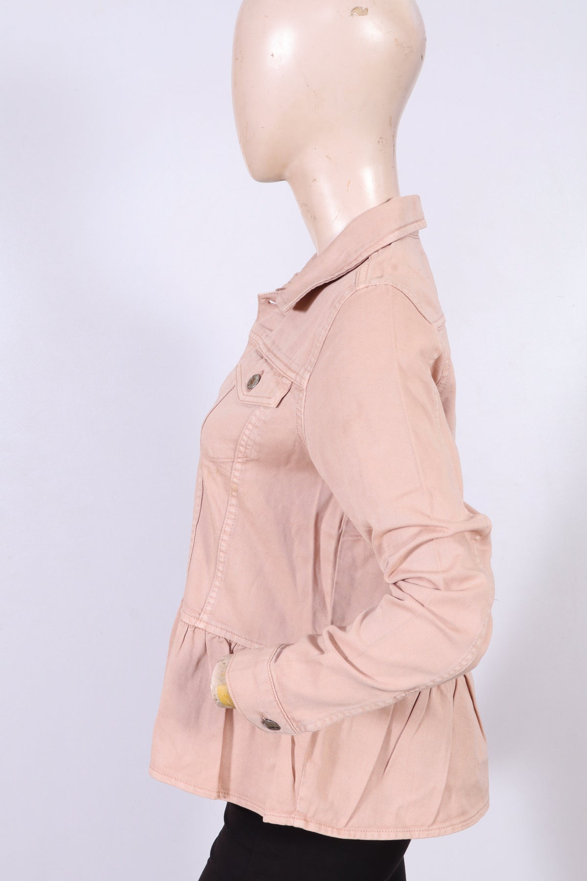 Women’s Peplum Denim Jacket in Blush Pink