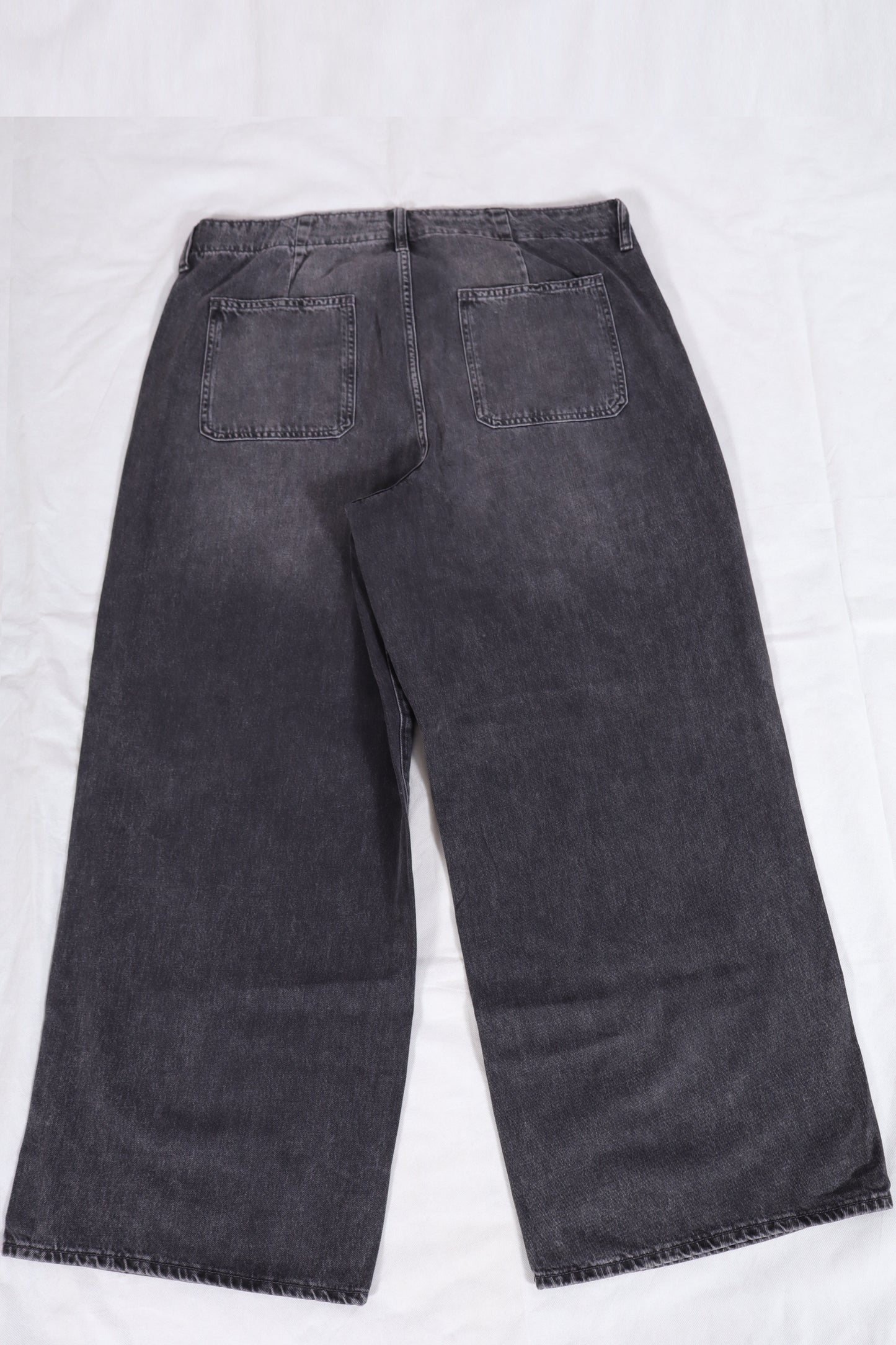 High-Rise Utility Wide-Leg Denim Jeans – Washed Charcoal