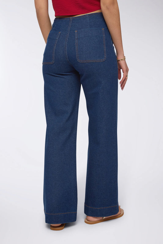 Dark wide leg jeans with patch pockets - Dark blue