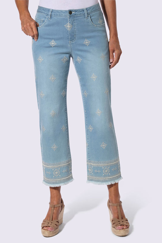 Witt's Embroidered Boho Straight-Leg Jeans – Light Wash