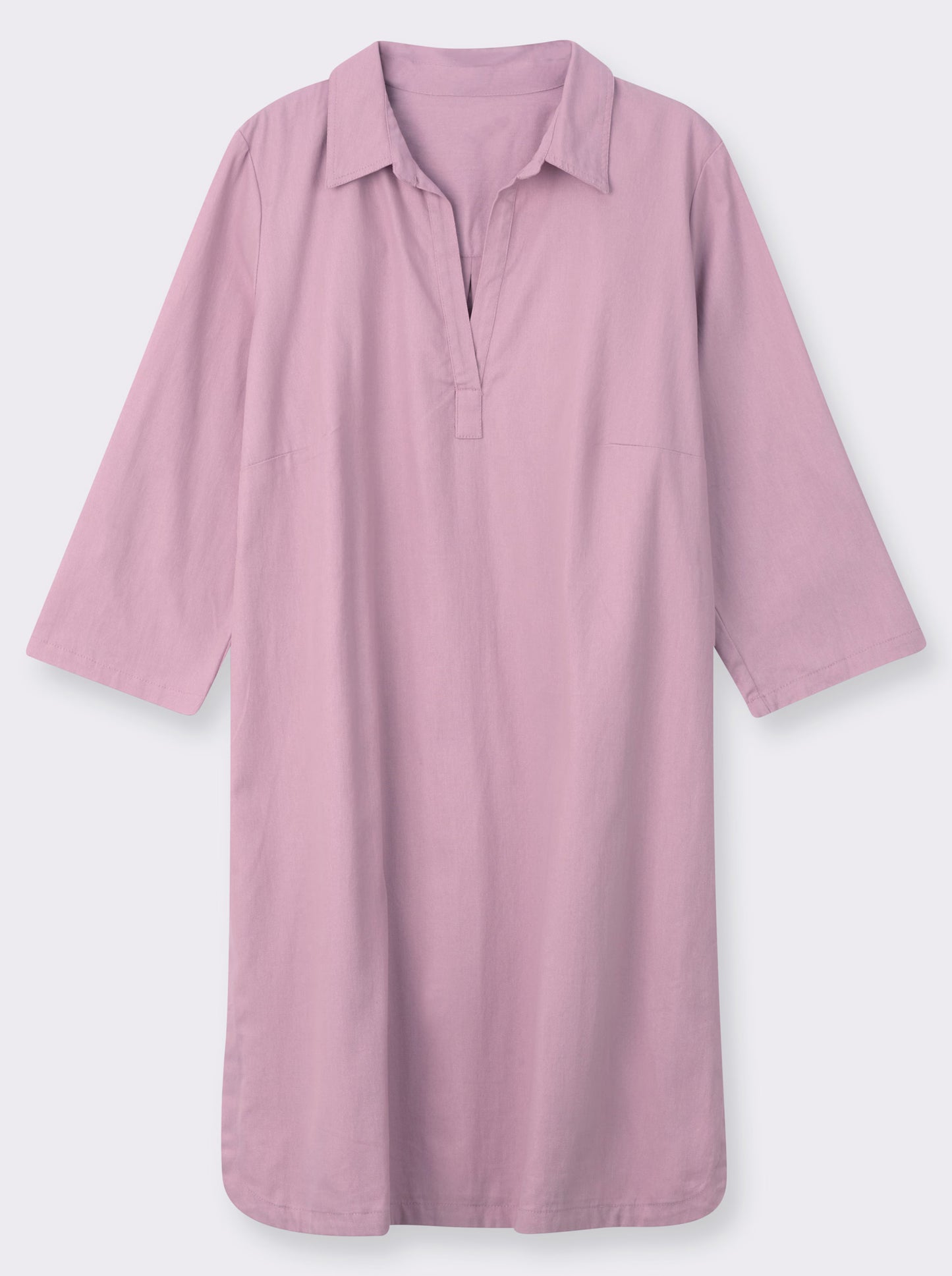 Sheegos's Women's Solid Pink Collared Tunic Top with Roll-Up Sleeves Denim