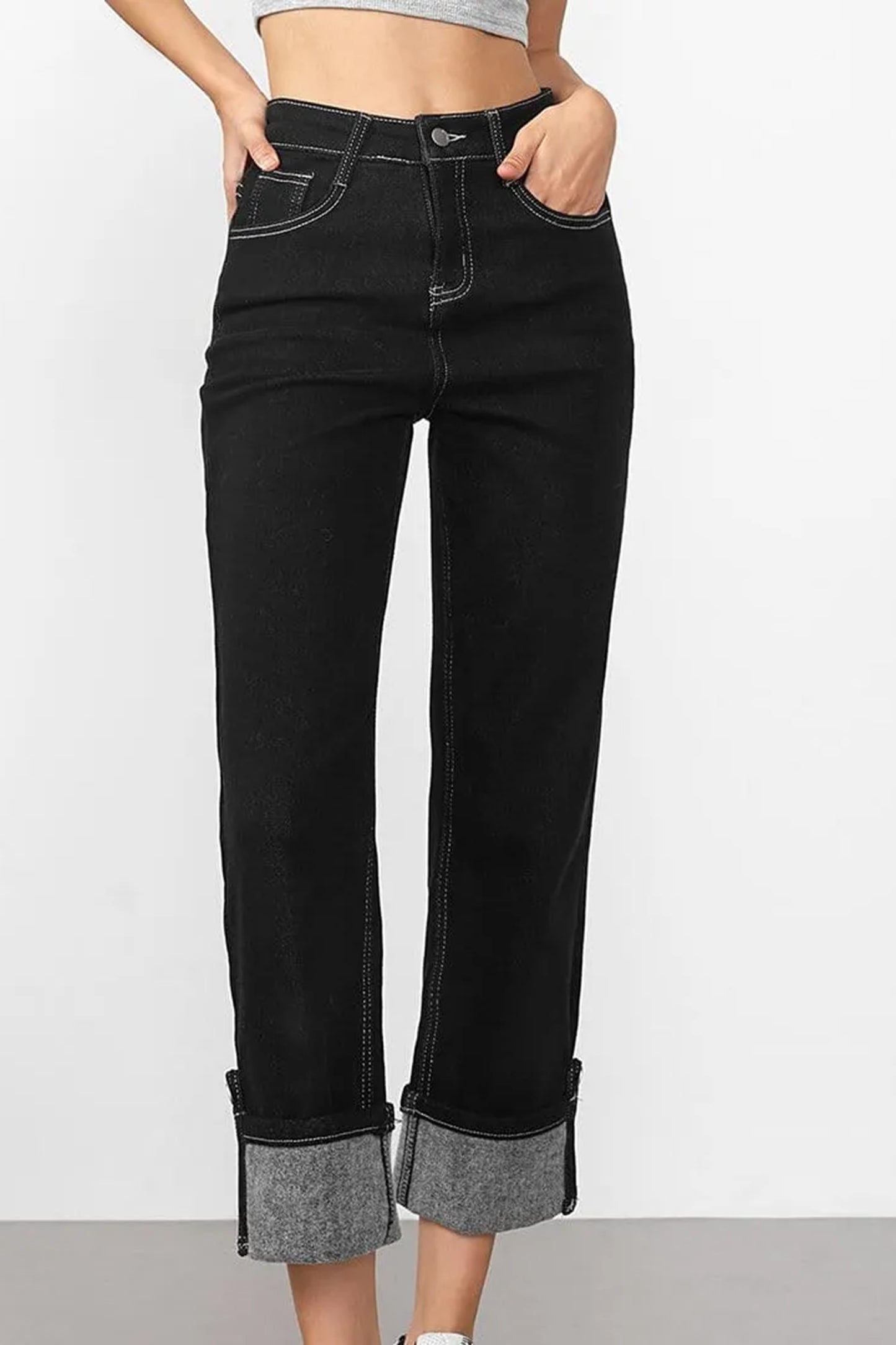 Women's Classic Black High-Rise Straight-Leg Jeans