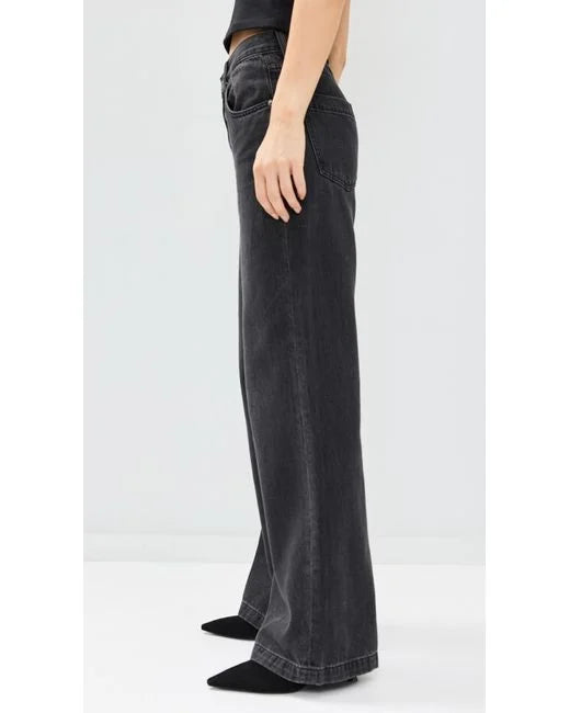 Highwaist Wide Leg Cross Pocket Denim malaysian black