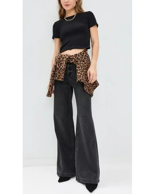 Highwaist Wide Leg Cross Pocket Denim malaysian black