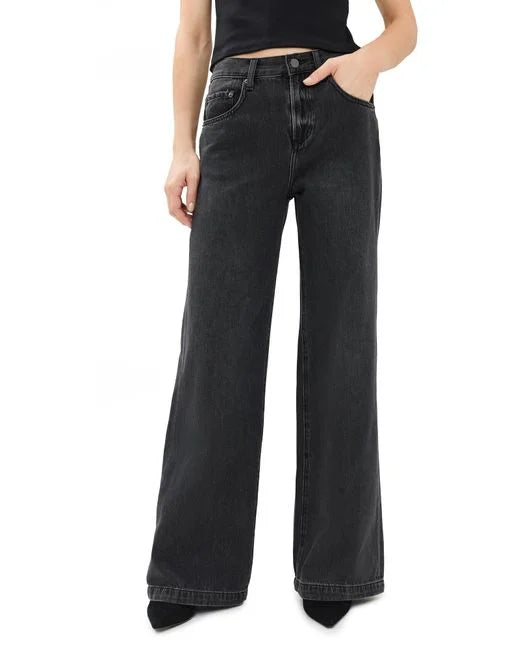 Highwaist Wide Leg Cross Pocket Denim malaysian black