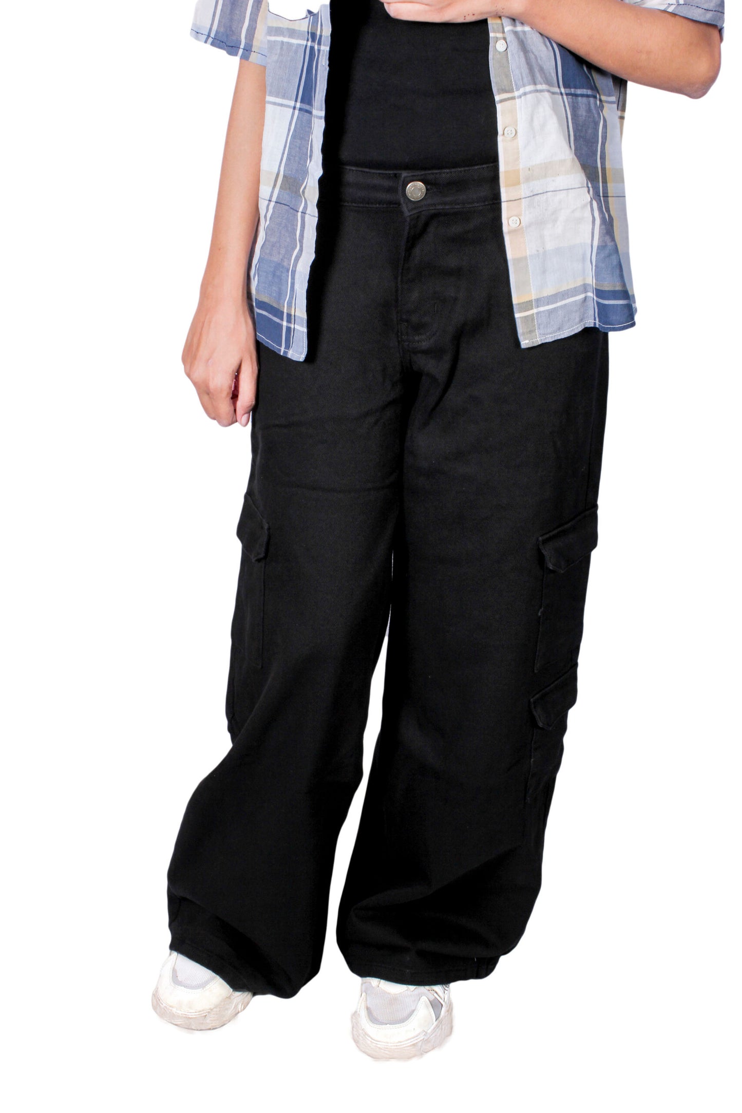High Waist Wide Leg Cargo Style Denim