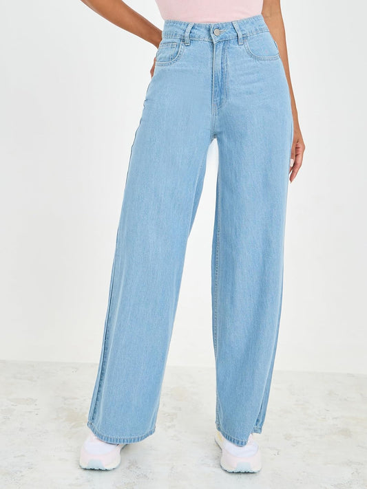 Stylish Ice Blue Wide Legged Jeans