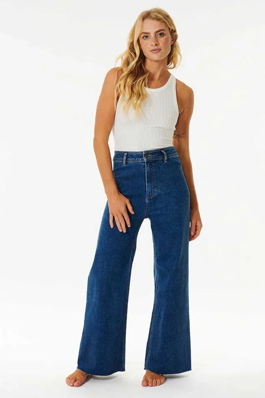 Classic High  waist  Wide-Leg Denim Blue