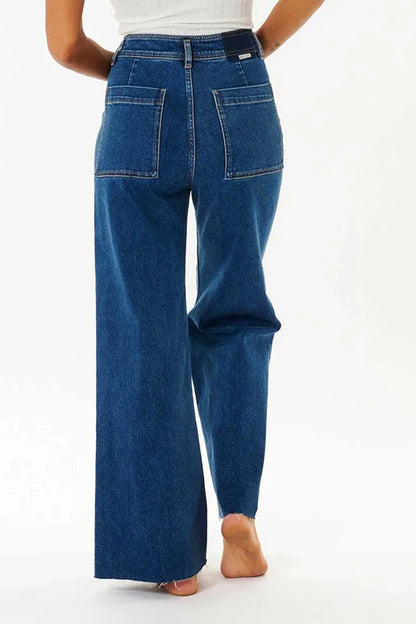 Classic High  waist  Wide-Leg Denim Blue