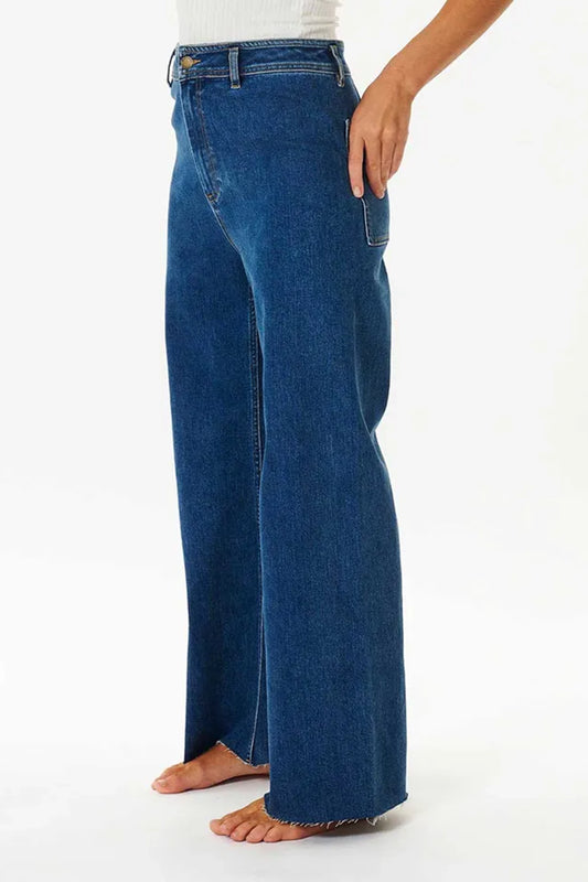 Classic High  waist  Wide-Leg Denim Blue