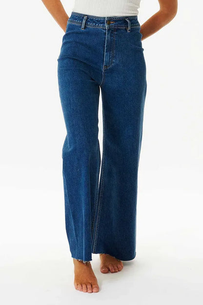 Classic High  waist  Wide-Leg Denim Blue
