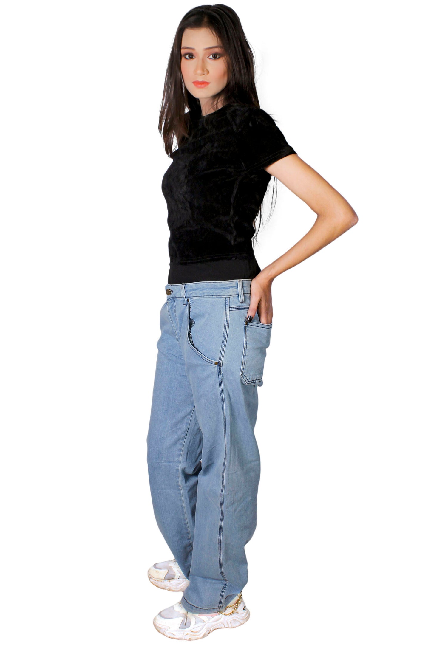 High waist Wide Leg Cross Pocket Denim