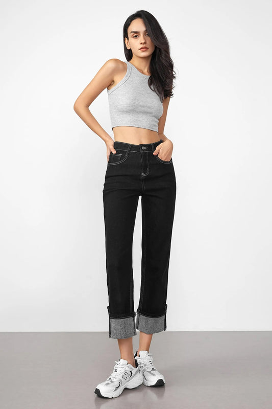 Women's Classic Black High-Rise Straight-Leg Jeans