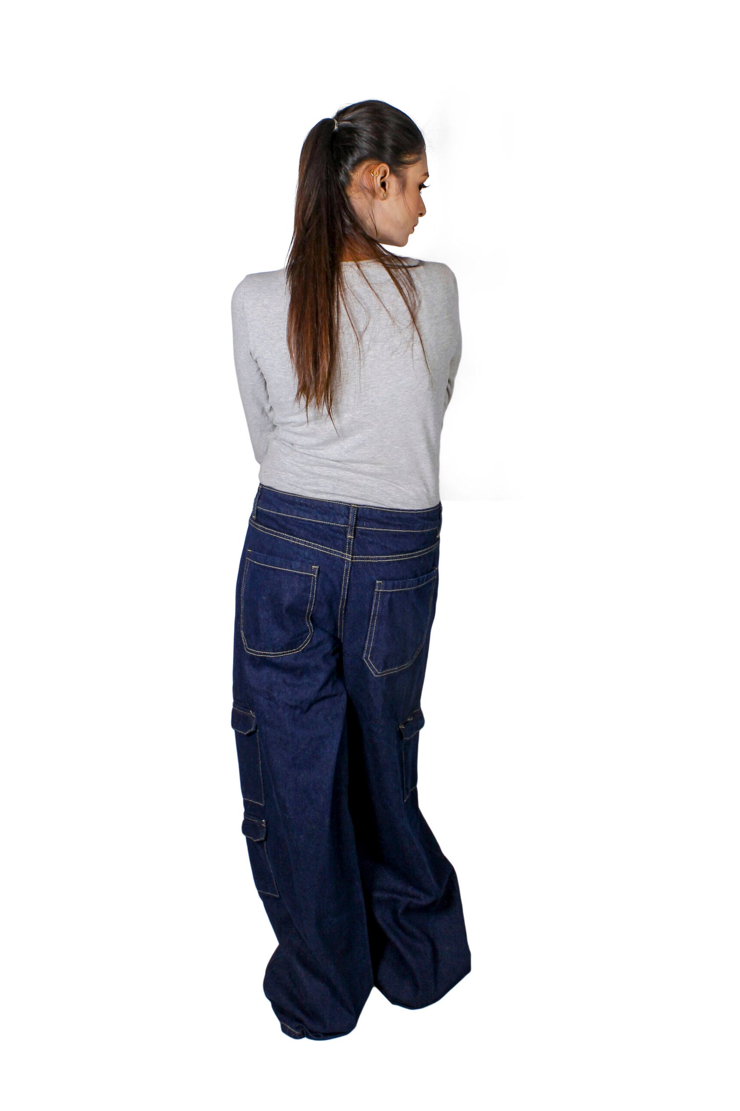 High Waist Wide Leg Cargo Style Denim