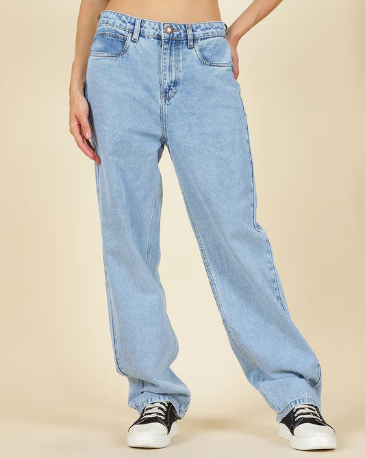 High-Waisted Light Blue Wide Leg Baggy Jeans