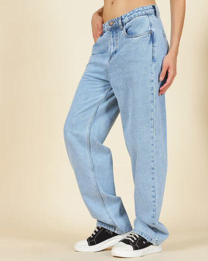 High-Waisted Light Blue Wide Leg Baggy Jeans