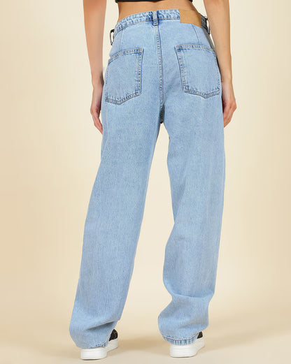 High-Waisted Light Blue Wide Leg Baggy Jeans