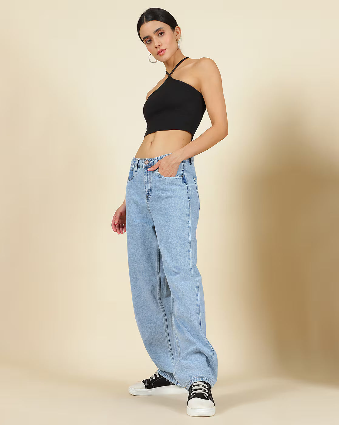 High-Waisted Light Blue Wide Leg Baggy Jeans