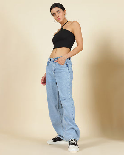 High-Waisted Light Blue Wide Leg Baggy Jeans
