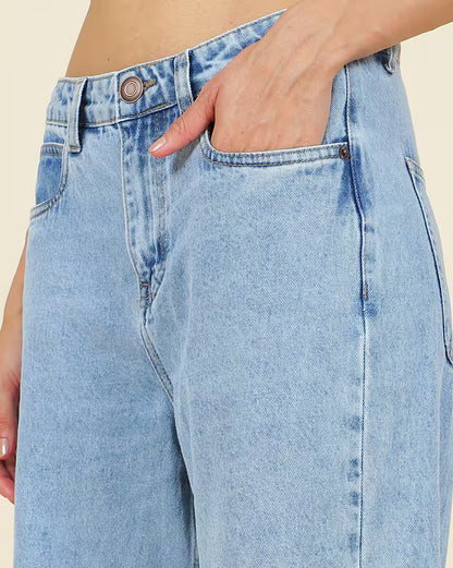 High-Waisted Light Blue Wide Leg Baggy Jeans