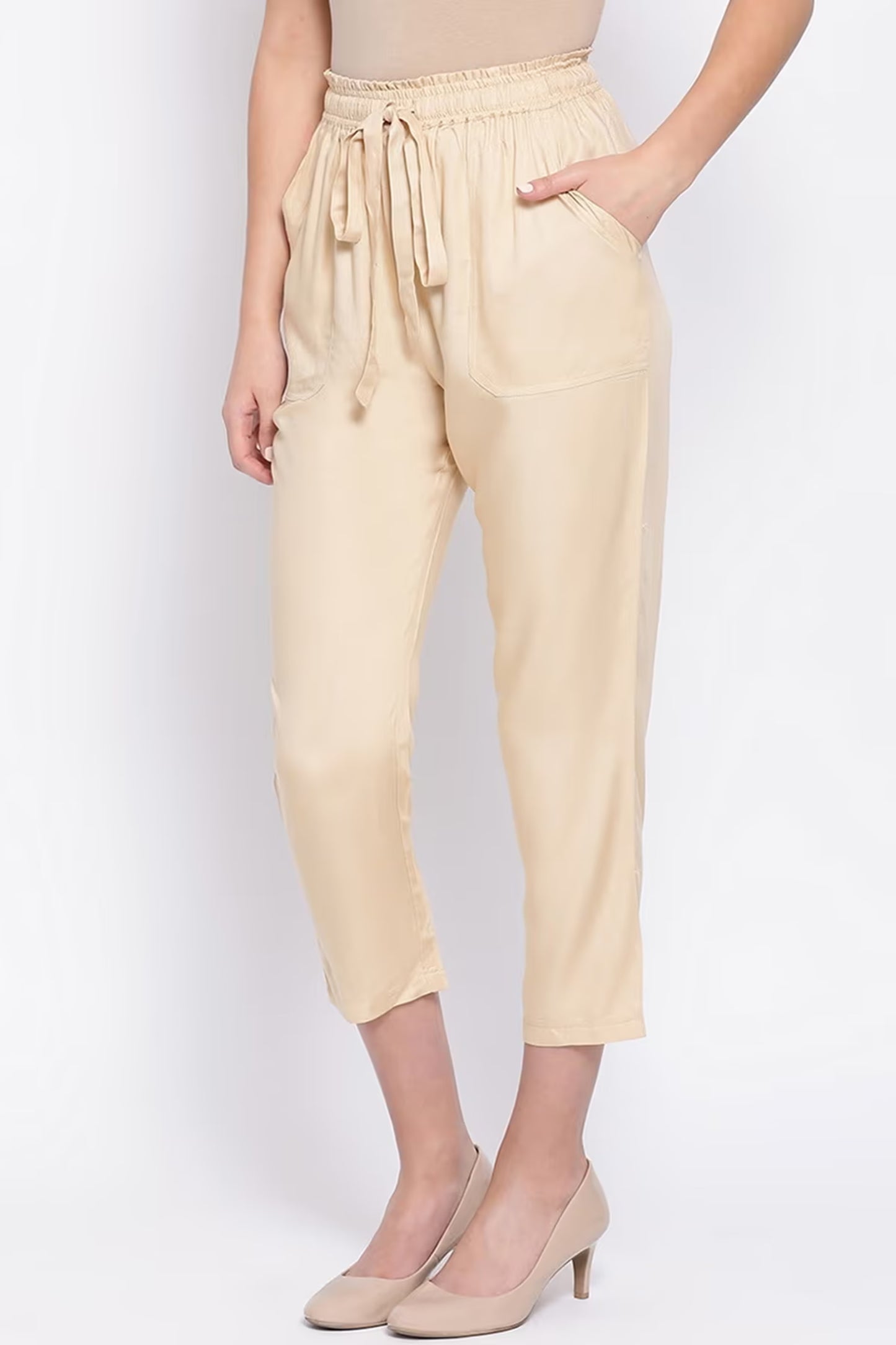 Women Flat-Front Straight-Fit Pants with Drawstrings