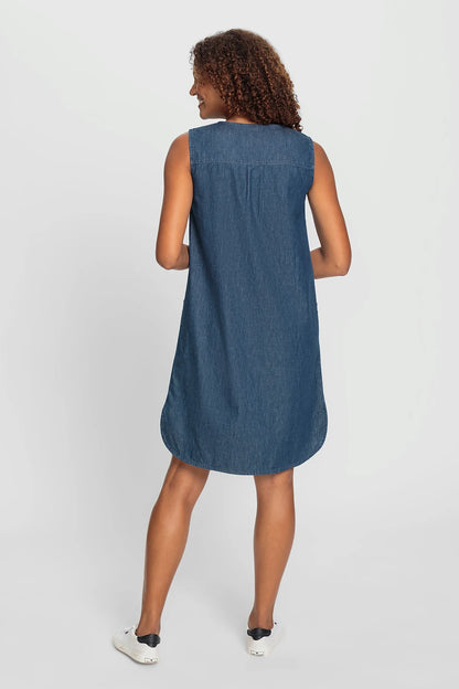 Women’s Casual Sleeveless Denim Dress with Zipper Detail