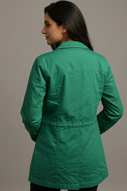 Women’s Emerald Green Utility Field Jacket – Lightweight Anorak with Cinch Waist