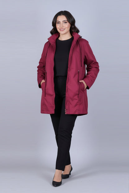 Ladies Premium Burgundy Utility Jacket with Adjustable Waist