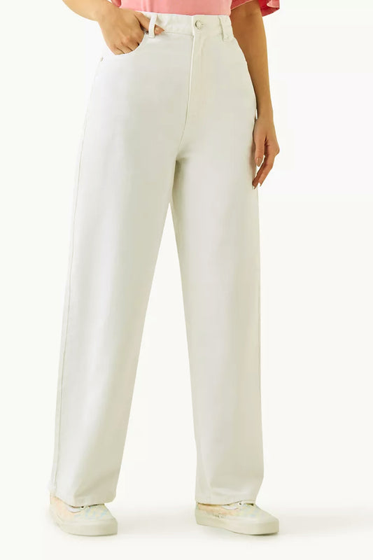 High-Waist Baggy Fit Jeans with Button Closure
