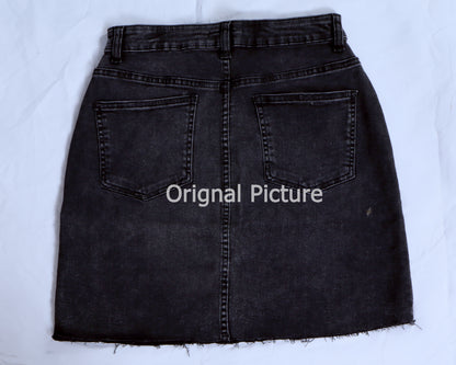Faded Black 100% Cotton Denim Criss Cross Jean Skirt