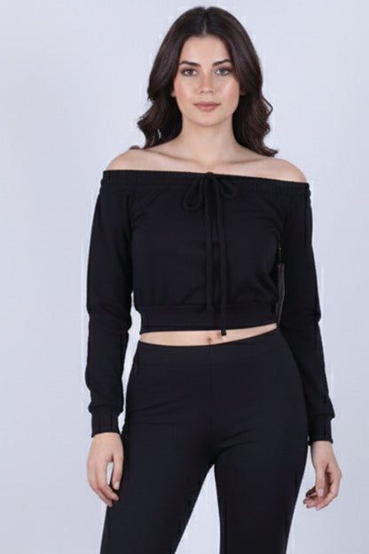 Premium Cotton Blend Drawstring Crop Top