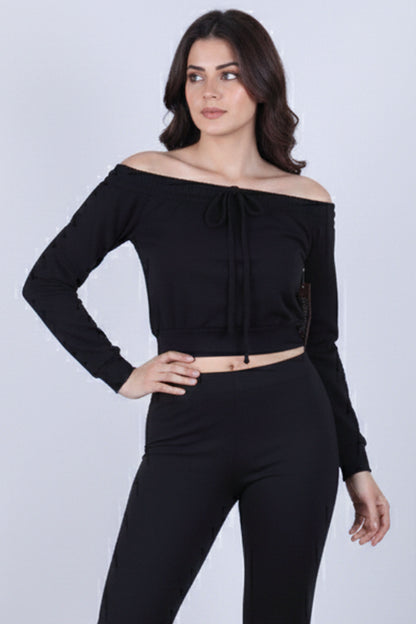 Premium Cotton Blend Drawstring Crop Top