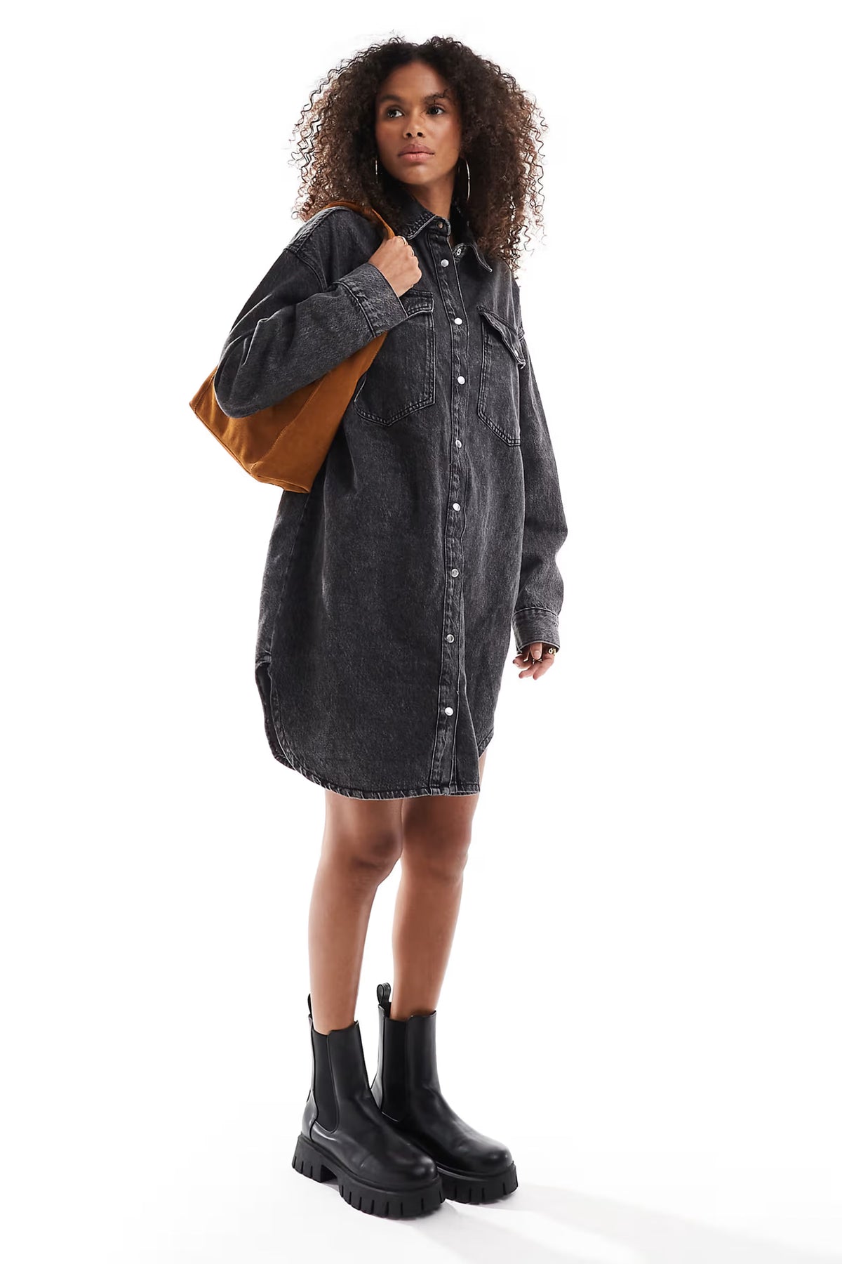 Longline Charcoal Grey Denim  Shirt