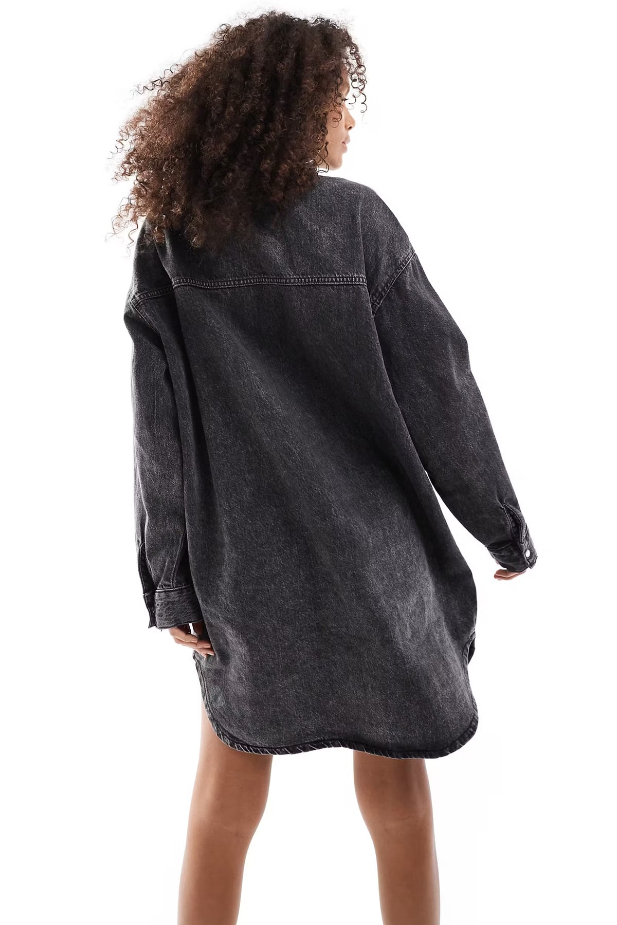 Longline Charcoal Grey Denim  Shirt