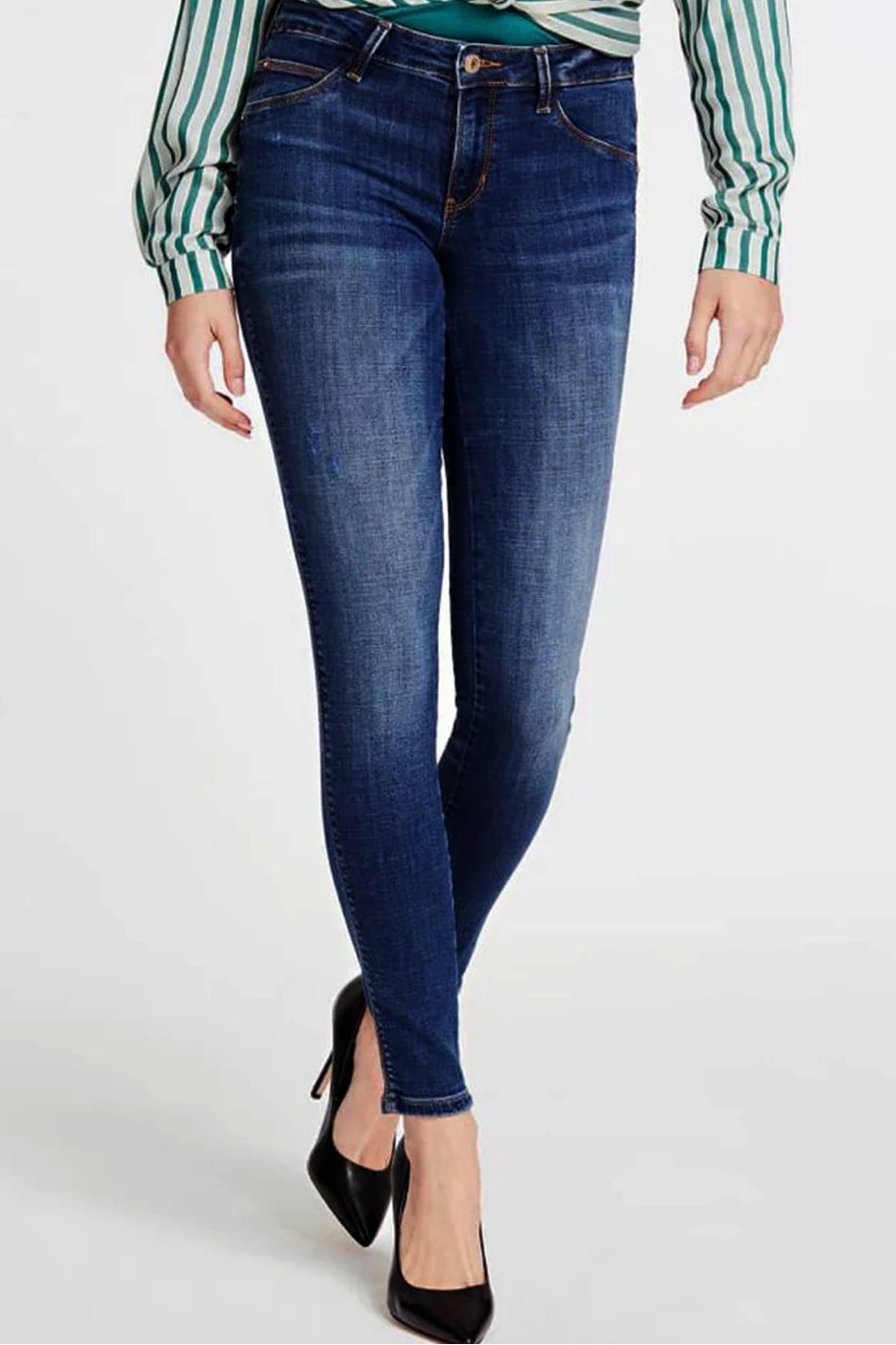 Mid Rise Skinny Patched Jeans