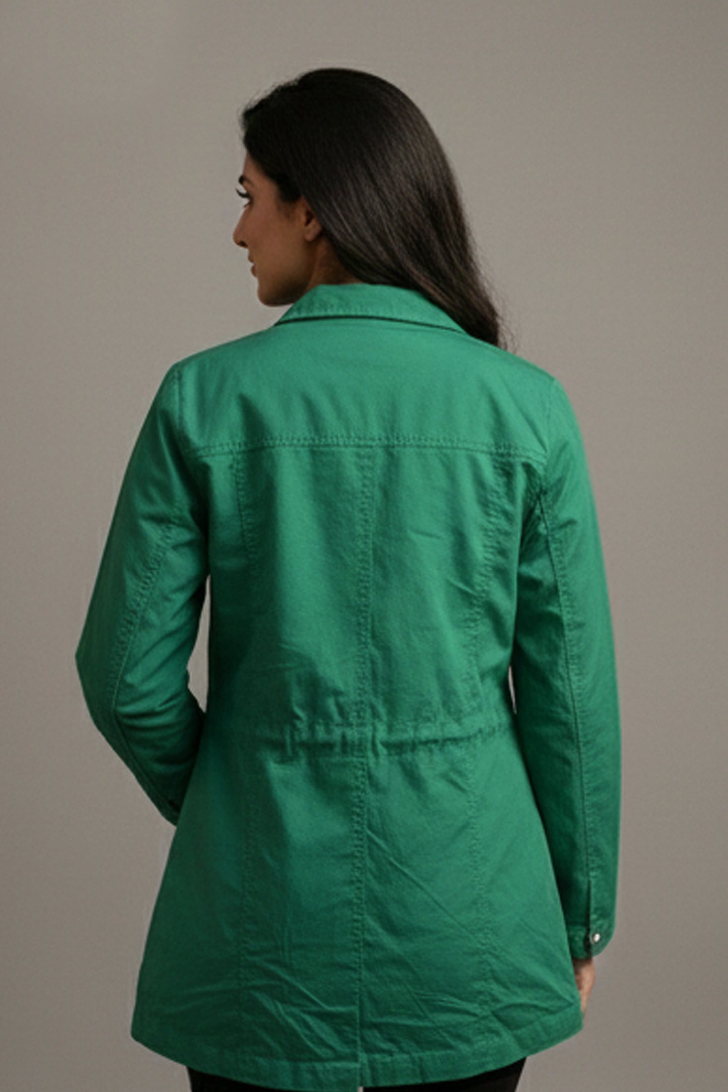 Women’s Emerald Green Utility Field Jacket – Lightweight Anorak with Cinch Waist