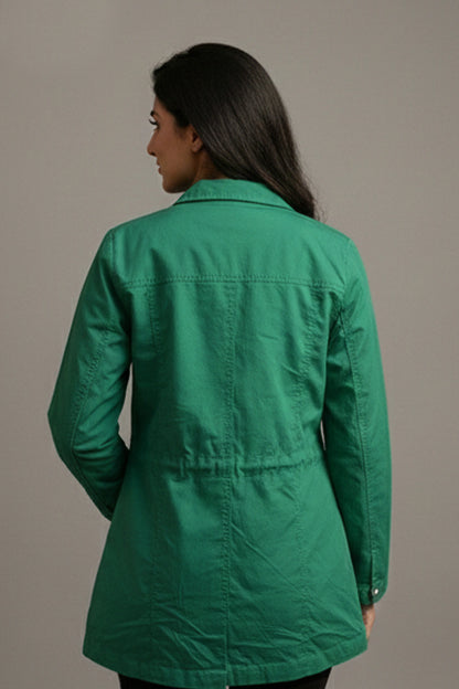 Women’s Emerald Green Utility Field Jacket – Lightweight Anorak with Cinch Waist