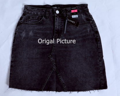 Faded Black 100% Cotton Denim Criss Cross Jean Skirt