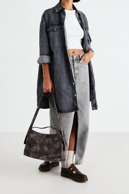 Longline Charcoal Grey Denim  Shirt