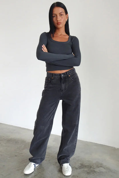 Roomy Extra Wide  Jeans in Washed Black