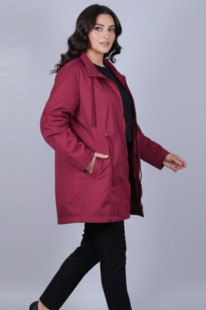 Ladies Premium Burgundy Utility Jacket with Adjustable Waist