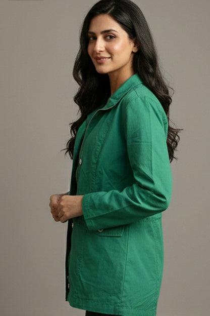 Women’s Emerald Green Utility Field Jacket – Lightweight Anorak with Cinch Waist